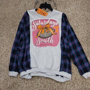 3224 Size XL Upcycled Tenn. Vols Sweatshirt Flannel Shirt Combo in Pink & Orange